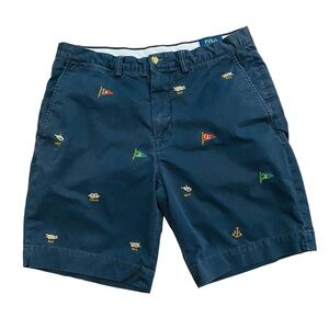 Polo Ralph Lauren Chino Shorts Men Bedford Reef Nautical Stretch AllOver Navy 32